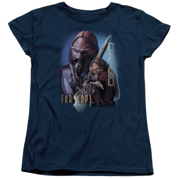 Navy women's t-shirt with Farscape Dargo graphic