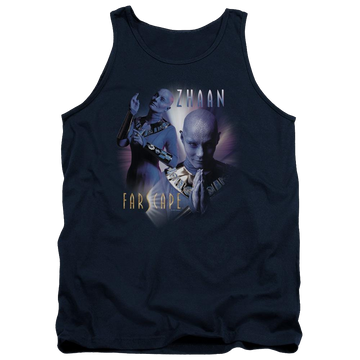 Navy men's tank with Farscape Zhaan graphic