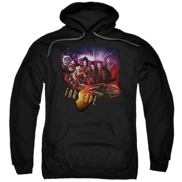 Black pullover hoodie with Farscape Graphic Collage graphic