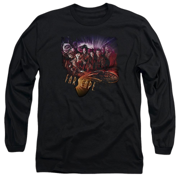 Black men's long sleeve t-shirt with Farscape Graphic Collage graphic