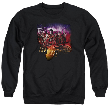 Black men's crewneck sweatshirt with Farscape Graphic Collage graphic