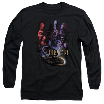 Black men's long sleeve t-shirt with Farscape Criminally Epic graphic