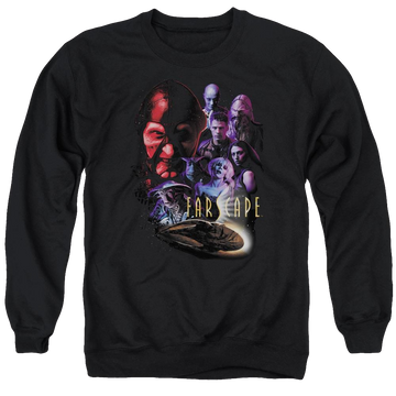 Black men's crewneck sweatshirt with Farscape Criminally Epic graphic