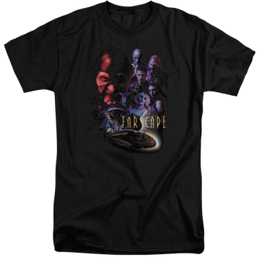 Black men's tall fit t-shirt with Farscape Criminally Epic graphic