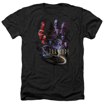 Charcoal men's heather t-shirt with Farscape Criminally Epic graphic