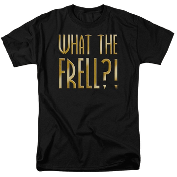 Black men's regular fit t-shirt with Farscape What The Frell graphic