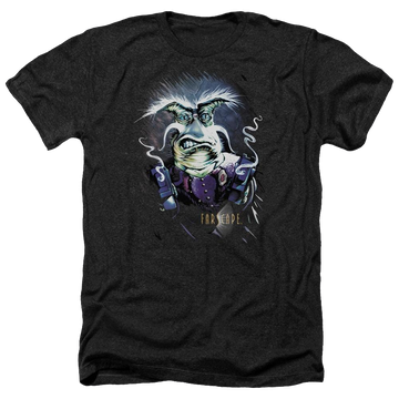 Charcoal men's heather t-shirt with Farscape Rygel Smoking Guns graphic