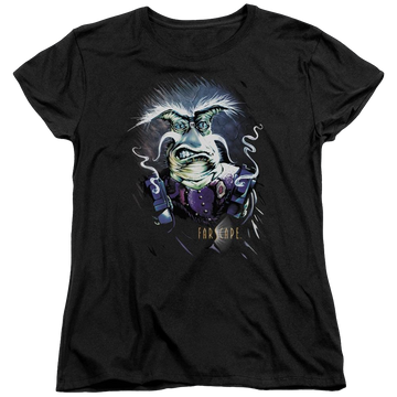 Black women's t-shirt with Farscape Rygel Smoking Guns graphic