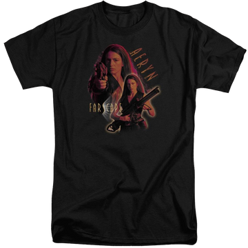 Black men's tall fit t-shirt with Farscape Aeryn graphic
