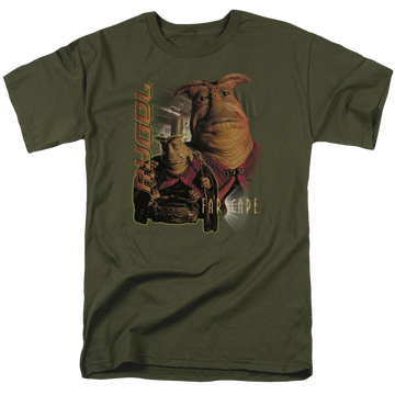 Military green men's regular fit t-shirt with Farscape Rygel graphic