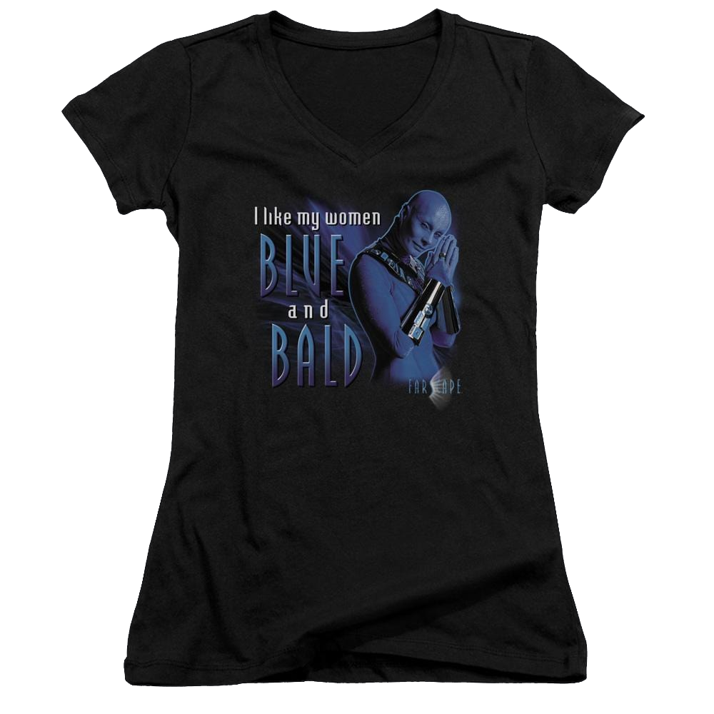 Farscape Blue And Bald - Juniors V-Neck T-Shirt Juniors V-Neck T-Shirt Farscape