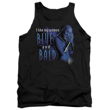Black men's tank with Farscape Blue And Bald graphic