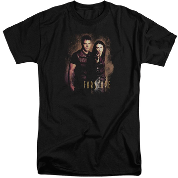 Black men's tall fit t-shirt with Farscape Wanted graphic