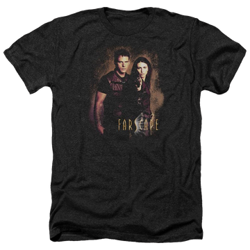 Charcoal men's heather t-shirt with Farscape Wanted graphic