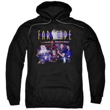 Black pullover hoodie with Farscape Flarescape graphic