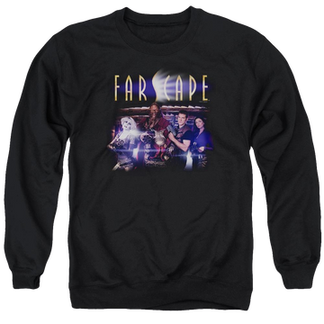 Black men's crewneck sweatshirt with Farscape Flarescape graphic