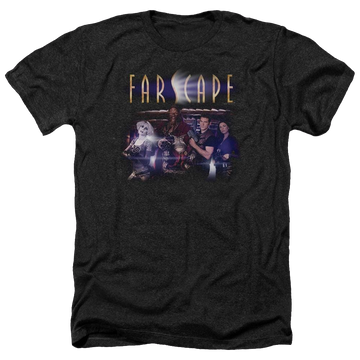 Charcoal men's heather t-shirt with Farscape Flarescape graphic
