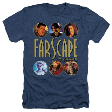 Navy men's heather t-shirt with Farscape 20 Years graphic