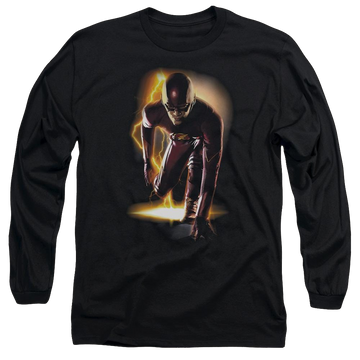 Black men's long sleeve t-shirt with The Flash Ready graphic