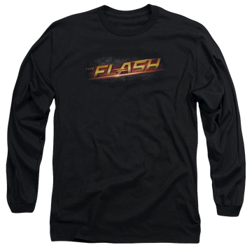 Black men's long sleeve t-shirt with The Flash Logo graphic