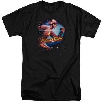 Black men's tall fit t-shirt with The Flash Fastest Man graphic