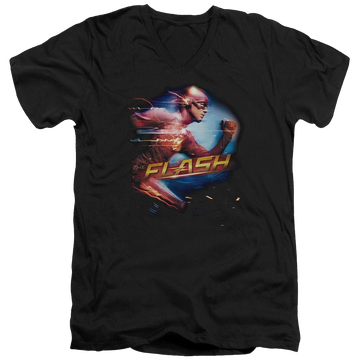 Black men's v-neck t-shirt with The Flash Fastest Man graphic