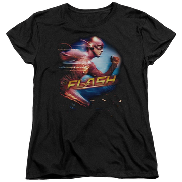 Black women's t-shirt with The Flash Fastest Man graphic