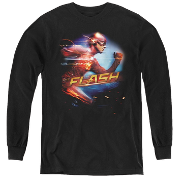 Black youth long sleeve t-shirt with The Flash (Tv Series) Fastest Man graphic