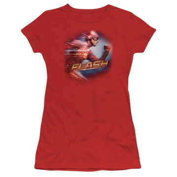 Red juniors t-shirt with The Flash Fastest Man graphic