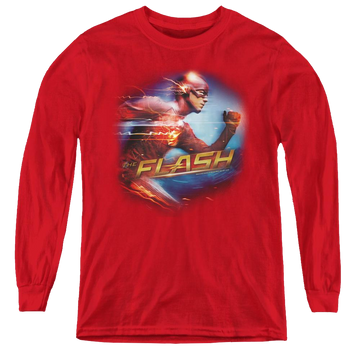 Red youth long sleeve t-shirt with The Flash (Tv Series) Fastest Man graphic