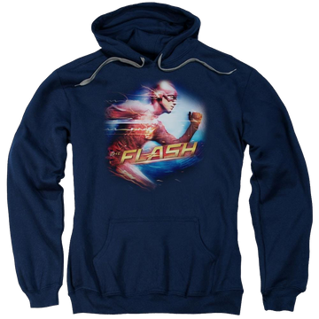 Navy pullover hoodie with The Flash Fastest Man graphic