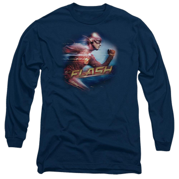 Navy men's long sleeve t-shirt with The Flash Fastest Man graphic