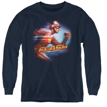 Navy youth long sleeve t-shirt with The Flash (Tv Series) Fastest Man graphic