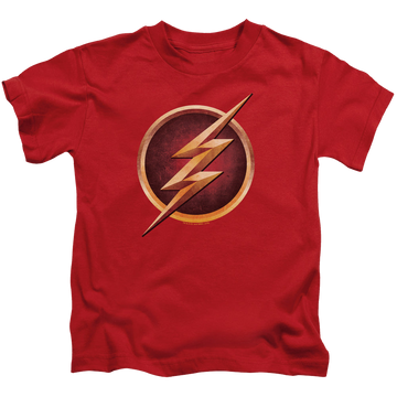 Red kid's t-shirt for ages 4 to 7 with The Flash (TV Series) Chest Logo graphic