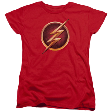 Red women's t-shirt with The Flash Chest Logo graphic