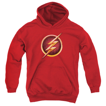Red youth hoodie for ages 8 to 12 with The Flash (TV Series) Chest Logo graphic