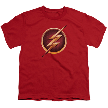 Red youth t-shirt for ages 8 to 12 with The Flash (TV Series) Chest Logo graphic