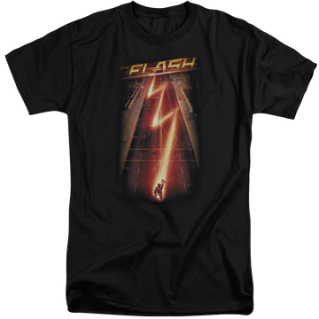Black men's tall fit t-shirt with Flash Ave graphic