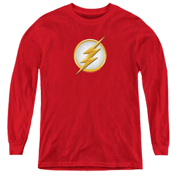 Red youth long sleeve t-shirt with The Flash (Tv Series) New Logo graphic