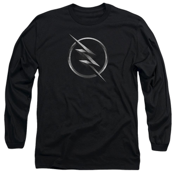 Black men's long sleeve t-shirt with The Flash Zoom Logo graphic