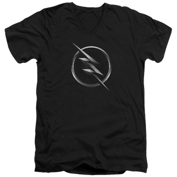 Black men's v-neck t-shirt with The Flash Zoom Logo graphic