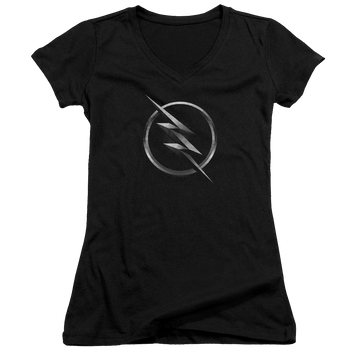 Black juniors v-neck t-shirt with The Flash Zoom Logo graphic