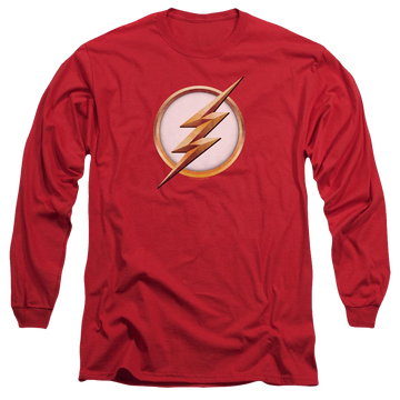 Red men's long sleeve t-shirt with The Flash Season 4 Logo graphic