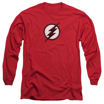 Red men's long sleeve t-shirt with The Flash Jesse Quick Logo graphic
