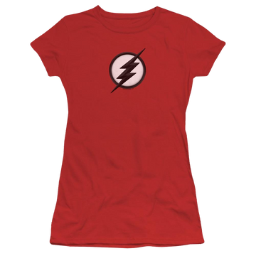 Red juniors t-shirt with The Flash Jesse Quick Logo graphic