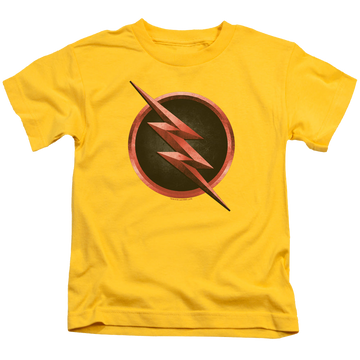 Yellow kid's t-shirt for ages 4 to 7 with The Flash (TV Series) Reverse Flash Logo graphic