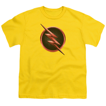 Yellow youth t-shirt for ages 8 to 12 with The Flash (TV Series) Reverse Flash Logo graphic