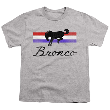 Athletic heather youth t-shirt for ages 8 to 12 with Ford Bronco Stripes graphic