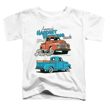 White toddler t-shirt with Ford Hardest Working graphic