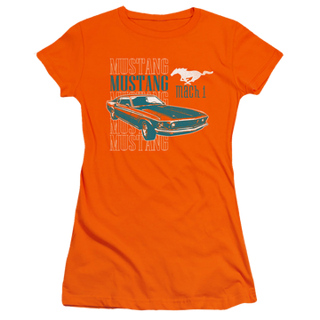 Orange juniors t-shirt with Ford Mach 1 Repeat graphic
